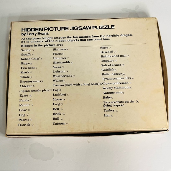 vintage hidden pictures jigsaw puzzle by larry evans fantasy scene knight dragon - Picture 4 of 6